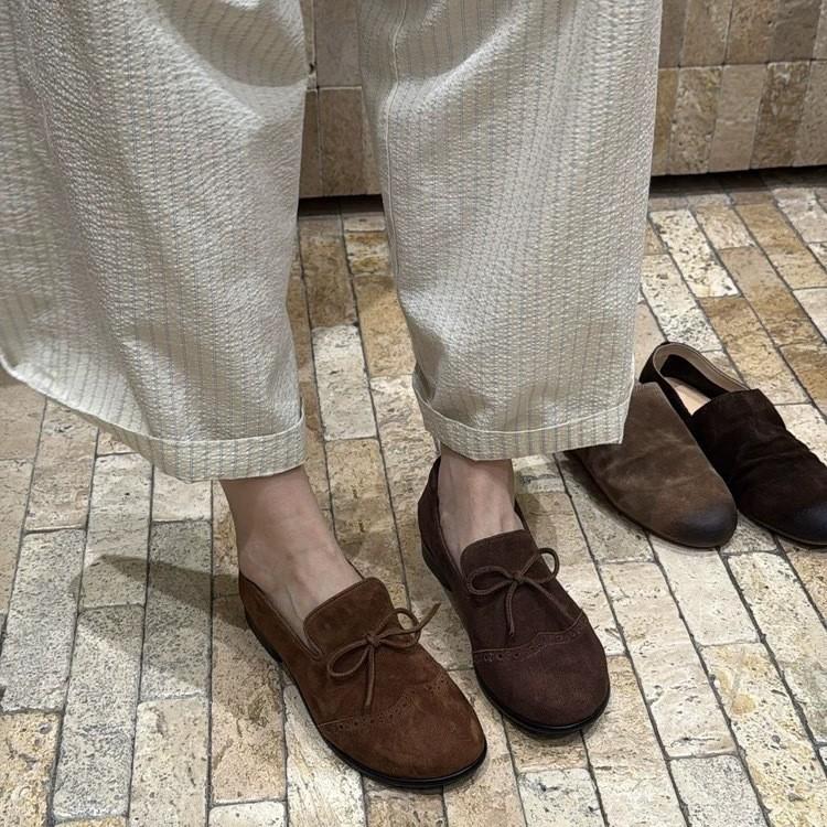 Schafsleder-Version ~ Vintage Wildleder Schleife Brogue Einzelne Schuhe Slipper Damen 2025 Herbst und Winter vielseitige kleine Lederschuhe