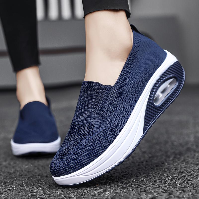 Women Slip on Walking Shoes Air Cushion Sneakers Pink Grey Black Blue Elevator Platform Orthopedic Socks Shoes Plus Size