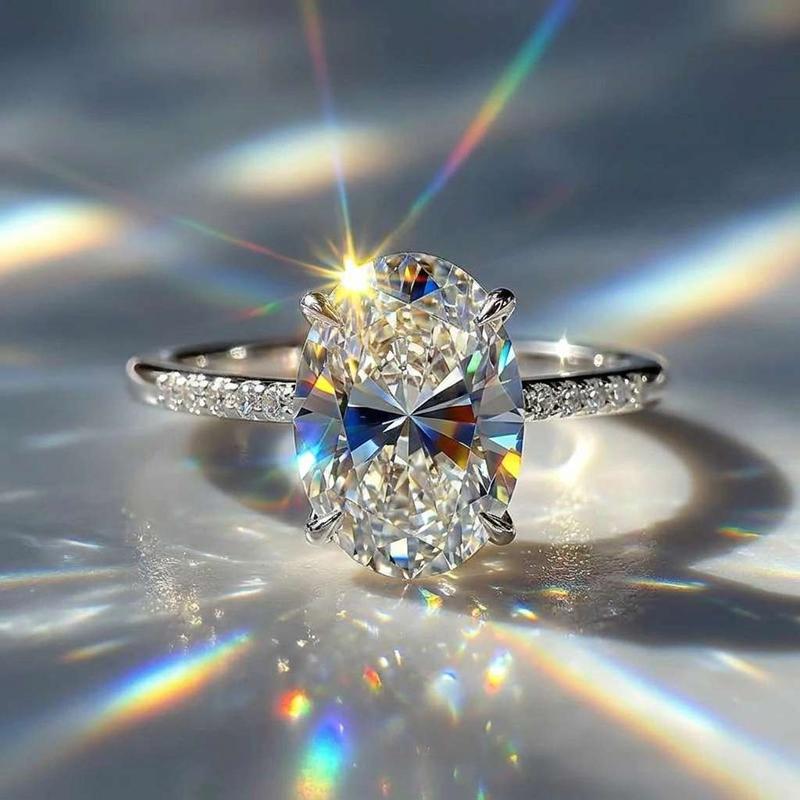 925er Sterlingsilber für Damen Oval Glänzend Zirkonia Exquisiter Ring Einfach Dame Hochzeit Verlobungsparty Heißer Verkauf Feiner Schmuck
