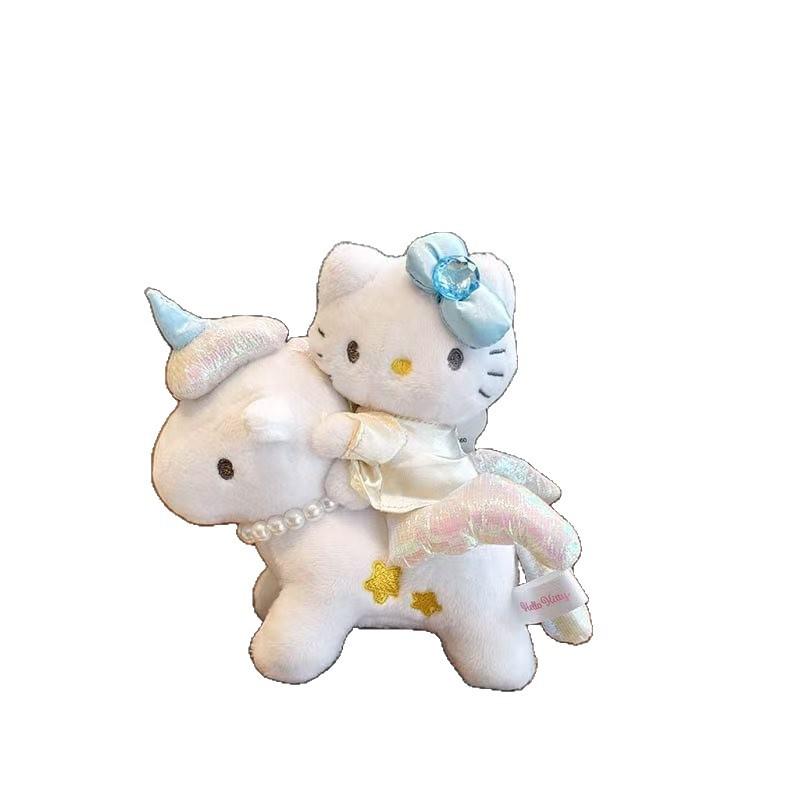 Cute Aesthetic Hello Kitty Unicorn Angel Plush Doll Keychain With Pearl Decor Lovely Bag Charm Ornament Gift For Kids Girls