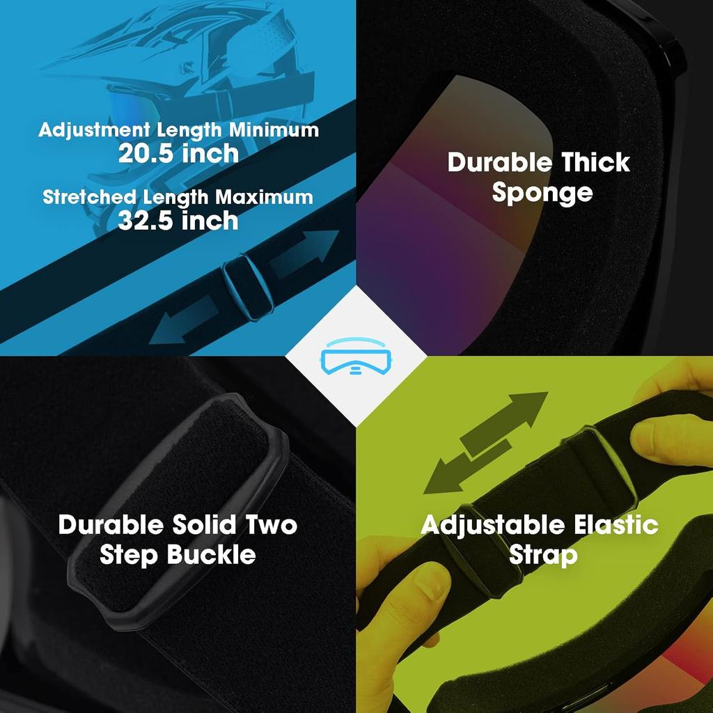 Adult Dirt Bike Goggles, 2-Pack ATV Motorcycle Goggles For Men & Women, Wide Vision Riding Off-Road Goggles