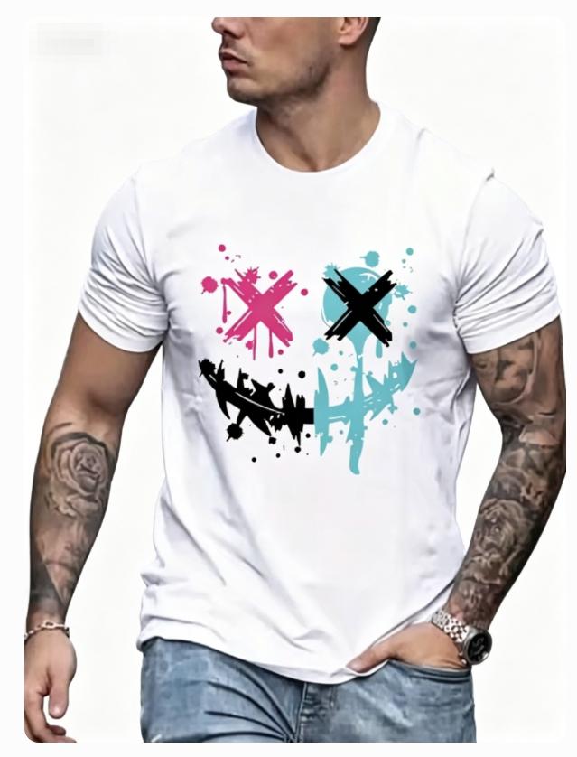 Summer Unisexs Cotton Casual Loose Size Graphic Line Print Round Neck Short Sleeve Tshirt Top Moisture Wicking Breathable Tshirt