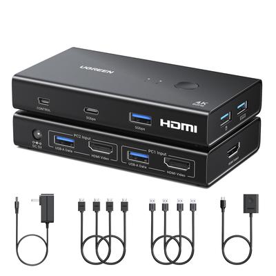 UGREEN HDMI KVM 2 1 1 Monitor 2 4 USB Share and Monitor Between Two Includes 2 HDMI 2 USB Power and Controller Switch, Inputs, Output, 4K@60Hz, & PCs,