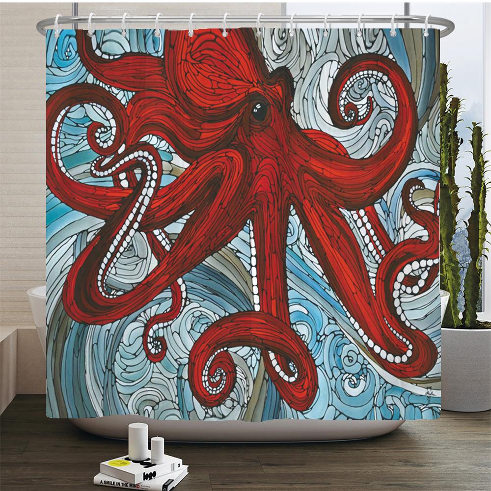 Octopus Seas Shower Curtains Bath Curtain 180*180cm Waterproof Bathroom Home Decor Washable Fabric Bathroom Screen With 12 Hooks