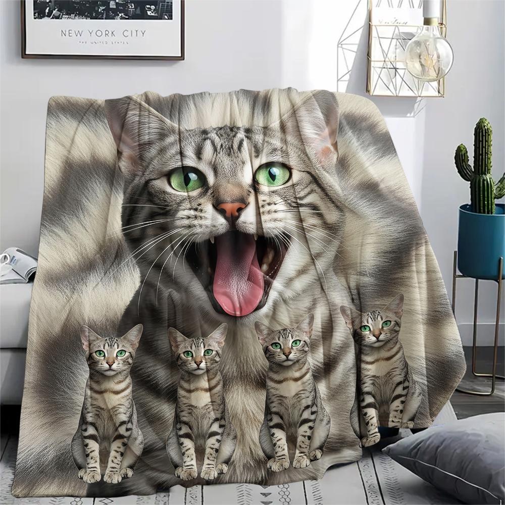 1 Stück Süße Katze 3D-Druck Flanelldecke, Hohe Qualität, Bequem für alle Jahreszeiten, Heimdekoration, Wärme und Komfort, Perfekt für Geschenke