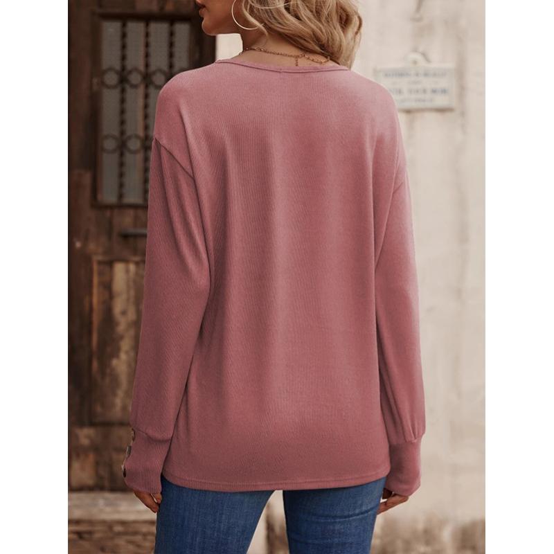 Women's V-Neck Button Down Shirt 2025 Fall Winter Long Sleeve Loose Fit Casual Top Blouse