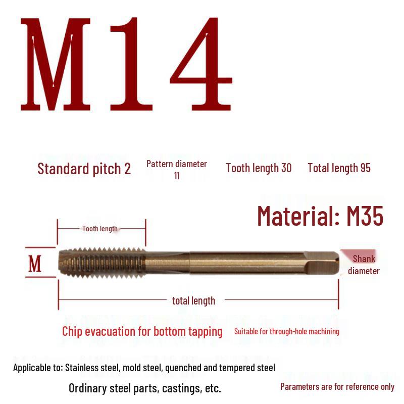 Cobalt Tapping & Threading Tools for Spiral Taps M3-M12, Stainless Steel
