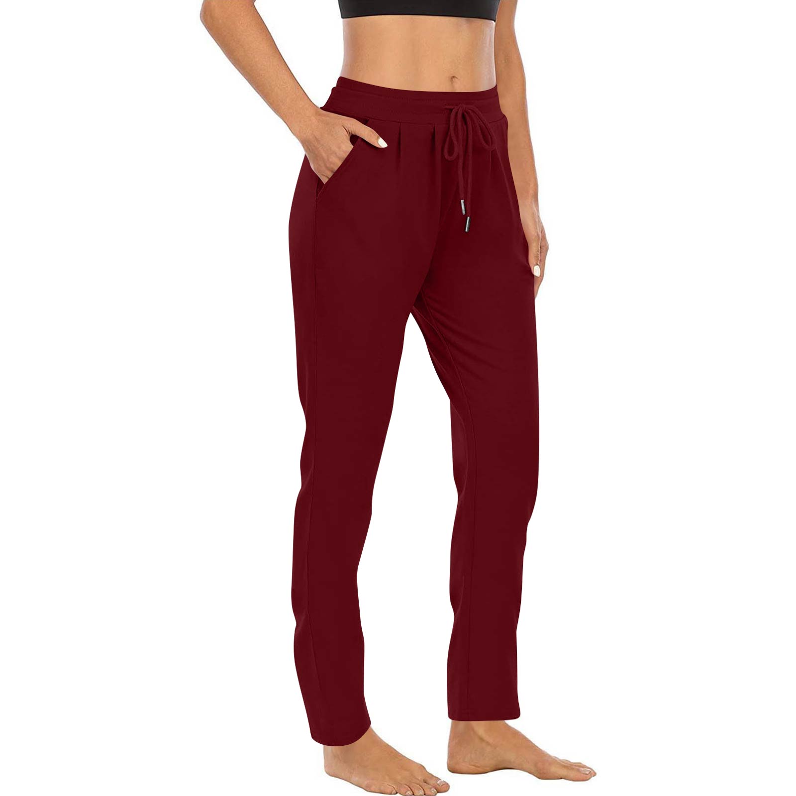 

Yoga Pants Women High Waist Straight Leg Joggers Lightweight Hiking Casual Athletic Workout Trousers With Pockets L винный