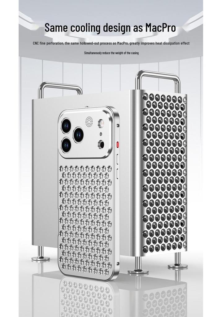 Compatible Aluminum Alloy Heat Dissipation Spring Buckle Case for iPhone 17 Pro - Metallic Anti-Drop Protection.