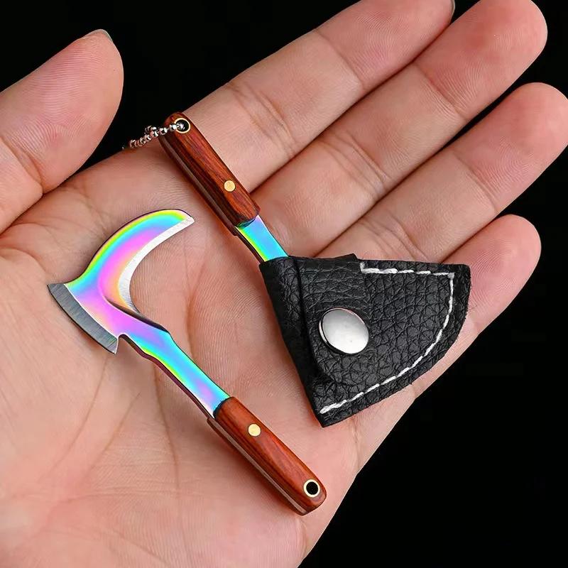 Portable Mini Sickle Pocket Knife Stainless Steel Camping EDC Knife Peeling Machine Fixed Blade Wooden Handle Kitchen