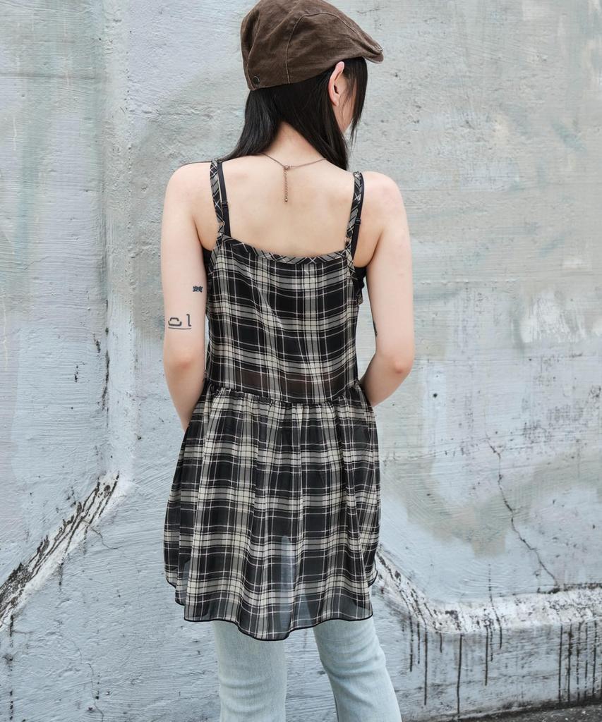 WEGO Drawstring Cami Size Black Check Women's Dress, Girly, Fall/Winter, F,