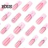 Long Rectangular Nails 24Pcs French Tip Press On Nails, 3D Pink Bow Rhinestone Fake Stick-on for Women, Removable Full Cover Glue At Home Nail