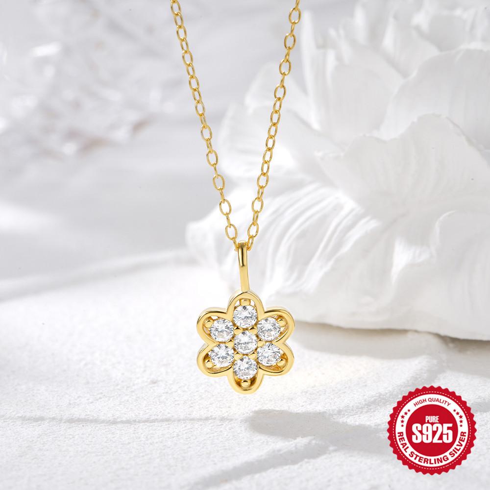 S925 Silver Diamond Flower Necklace Women'S Light Luxury High-End Niche Design Collarbone Chain Commuter Office Worker Accessories