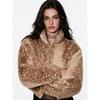 Womens Short Faux Fur Coat Stand Collar Zip-Up Loose Fit Warm Deer Casual Outerwear