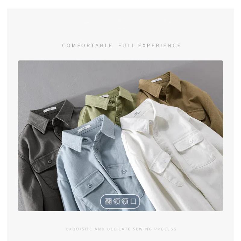 Autumn Cargo Shirts for Men Lapel Collar Double Pockets Long Sleeve Casual Shirt Youth Popular Pure Cotton Comfortable Top Nice Quality