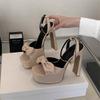 Fashion FHC 2025 New Women Platform Sandals,High Heeled Bowtie Summer Shoes,Ankle Buckle Strap,Peep Toe,Black,White,Apricot,Dropship