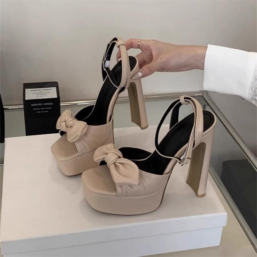 Fashion FHC 2025 New Women Platform Sandals,High Heeled Bowtie Summer Shoes,Ankle Buckle Strap,Peep Toe,Black,White,Apricot,Dropship
