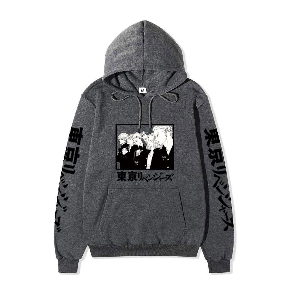 Black Warm Fleece Hooded Sweatshirt Tokyo Revengers Team Comic Print Unisex Autumn Winter Casual Daily Long Sleeve Pullover