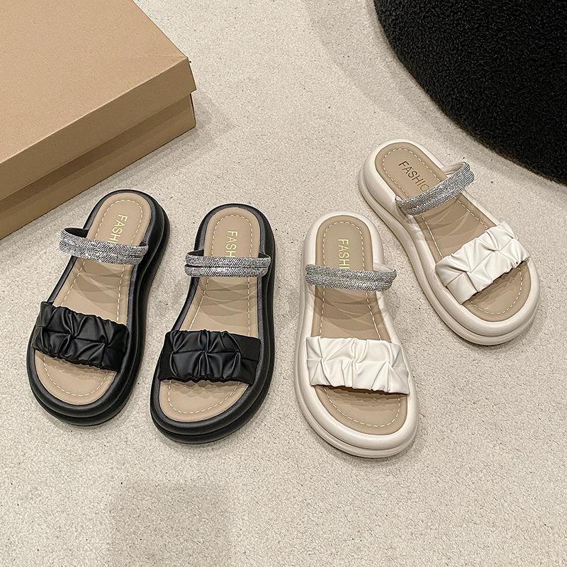 2025 Summer Fashion Casual Thick-soled Flat-soled Women's Shoes Solid Color Fashion Cool Slippers New Outer Sandals Women