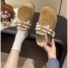 Thick-soled heightening fleece slippers for women's outer wear winter new Baotou retro casual lace Birkencotton slippers
