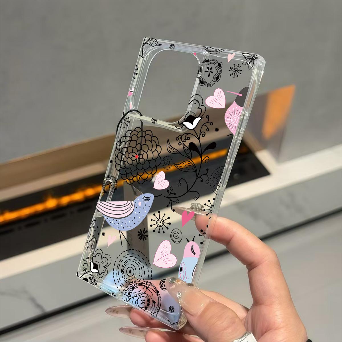 

Прозрачный квадратный чехол-трубка с защитой задней панели для iPhone 12 14 Pro Max 13 15 Plus 11 16 ProMax с рисунком летящей птицы и цветов iphone 11 ProMax