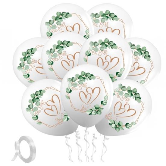 Wedding Balloons 12 Inch White Balloons with Hearts Eucalyptus Prints Romantic Balloons for Wedding Engagement Registry Office Marriage Decoration