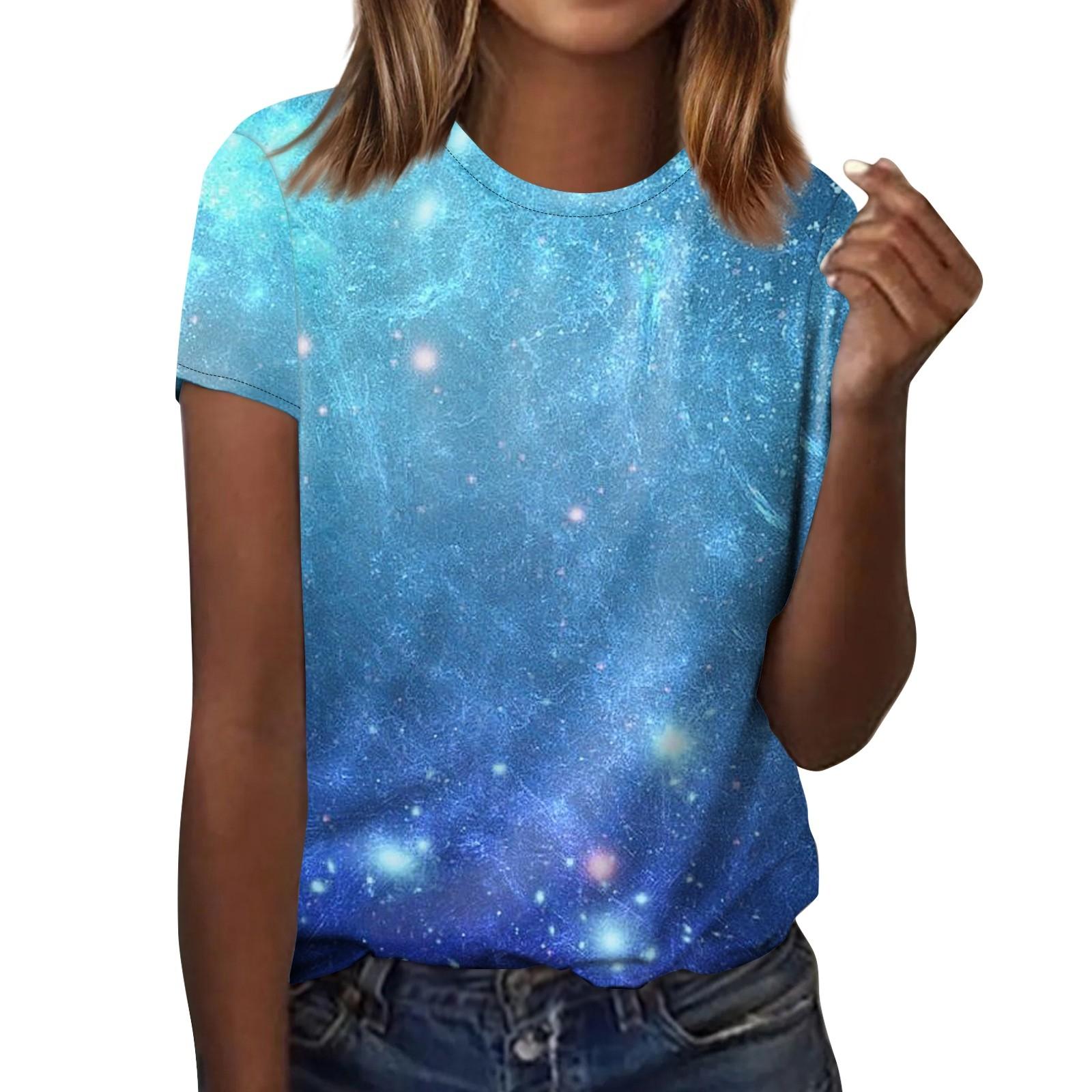 

Женская футболка с короткими рукавами с принтом «Космическая графика» Модный летний топ с короткими рукавами и круглым вырезом XXXL