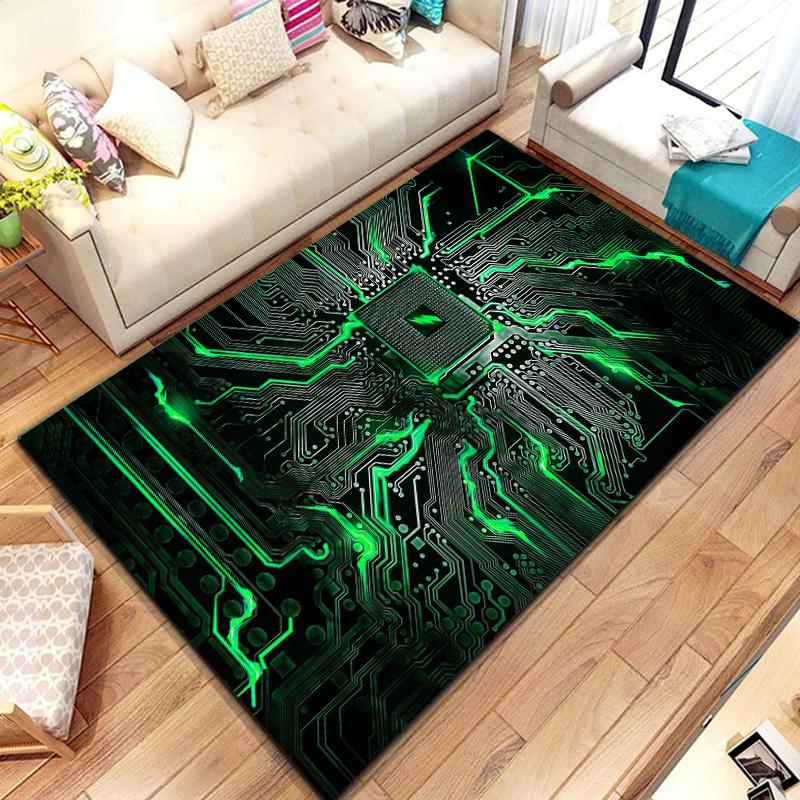 3D Chip Circuit Board Area Rug,Carpet Rug for Home Living Room Bedroom Sofa Play Room Doormat Decor, floor mats  coffee tables