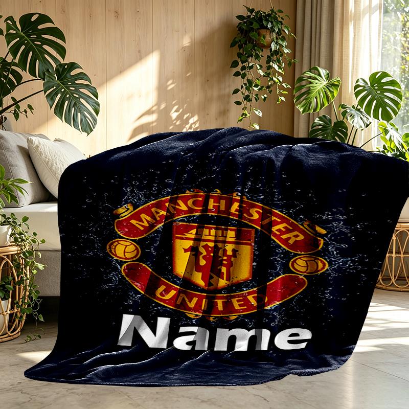 Custom Name Personalized Manchester Football F.C Print Blankets, Home Decor, Bedroom, Sofa, Camping, Couch, Gifts for Birthday Christmas