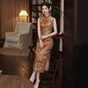 Retro new Chinese style smudge oil painting style old Shanghai improved sleeveless cheongsam 1 new jacquard young dress