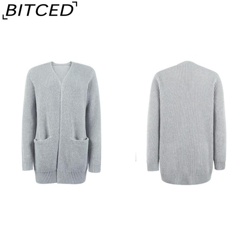 BITCED Autumn/Winter Women's Knitwear Solid-Colour Pocket Cardigan Sweater