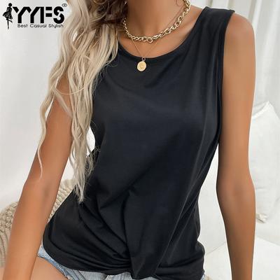 Women's Fashion Casual Solid Color Print Sleeveless O-Neck Tank Tops T-shirts and Tops Camis & Tank Tops