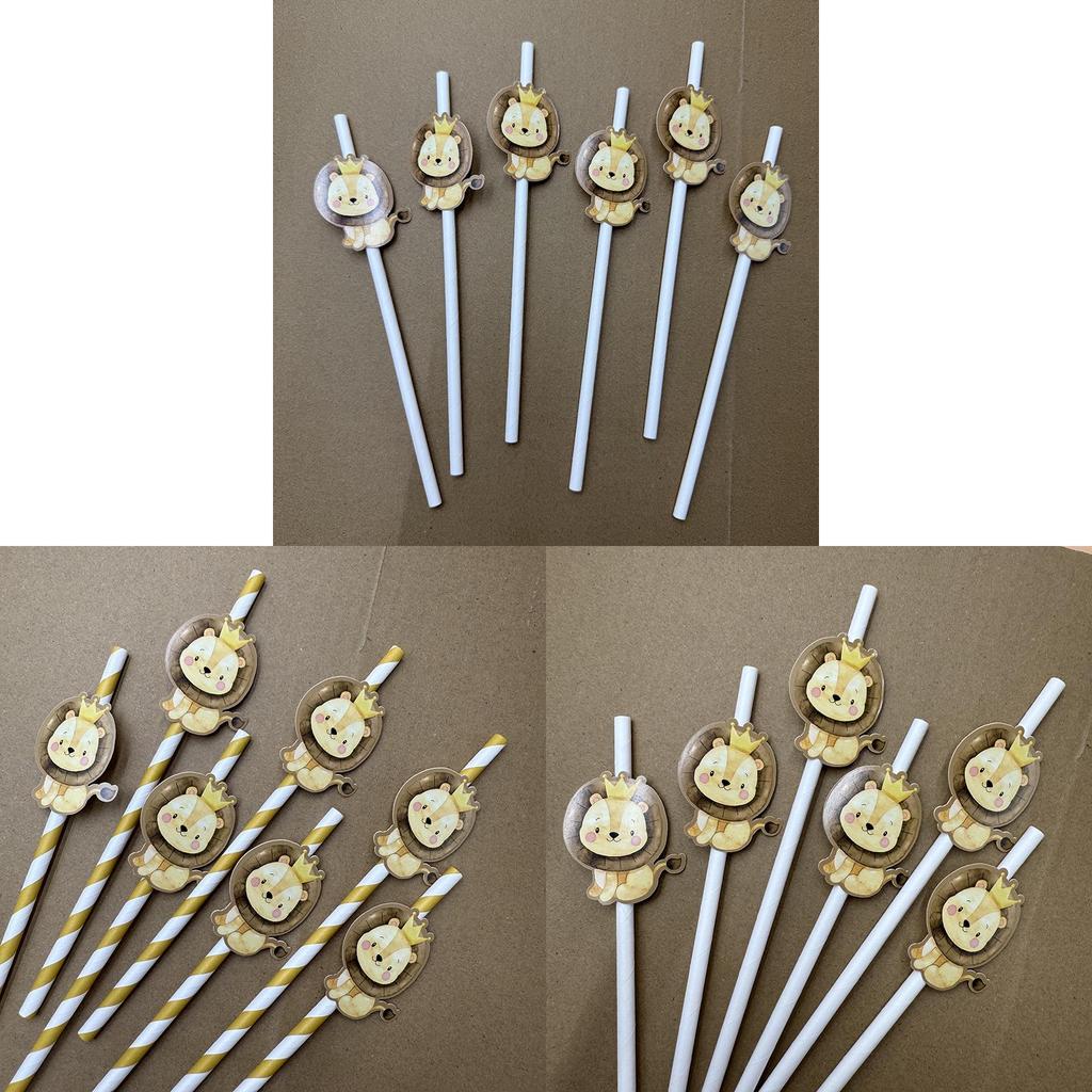 Jungle Animal Party Straws With Degradable Paper Material For Kids Celebrations
