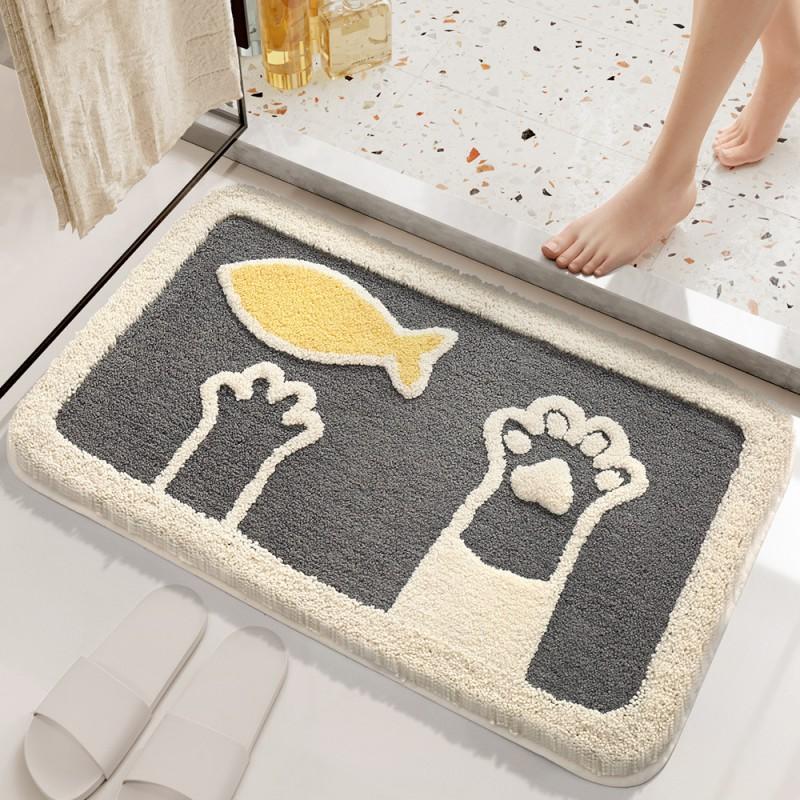 Plush Animal Bathroom Mat Non-Slip Absorbent Floor Rug Shower Entrance Washroom Decor Cartoon Style