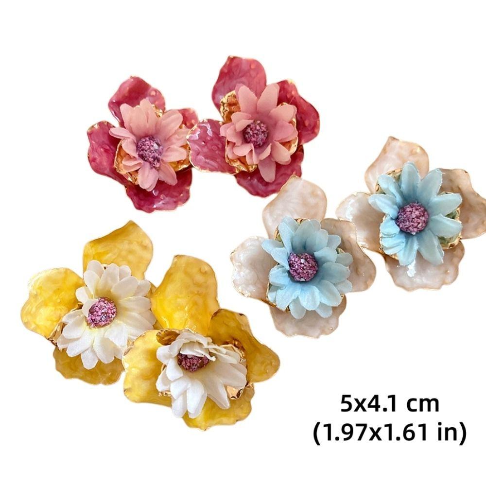 Oil Drip Colorful Flower Earrings Korean Style Floral Ear Studs Exaggerated Ear Pendant Daily