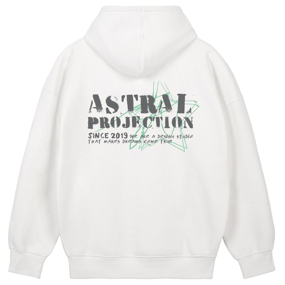Astral Projection Vintage Lettering Oversized Wide Shoulder Hoodie_White L