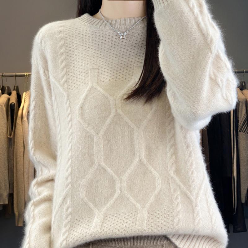 

Heavy Jacquard Round-neck Cardigan for Women In Autumn and Winter Loose Versatile Sweater Korean Style Slim Knitted Base Shirt Top S