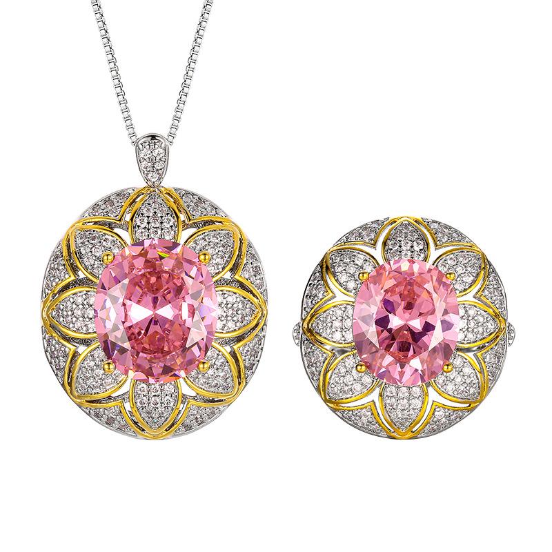 Schmuckset Schmuck Ring Halskette Diamant Gelb Rosa Diamant Blütenform Luxus High-End Weiblich