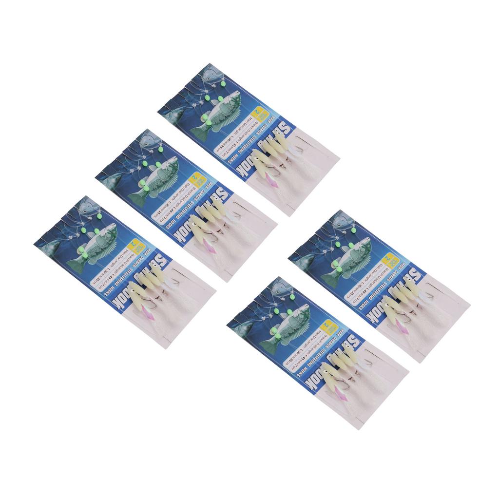 5 Set Luminous Feather Fishing Lure Bait Rigs Fish Skin Glow Fishing Lure Carbon Steel Lure String Hooks with 5 Hooks 2