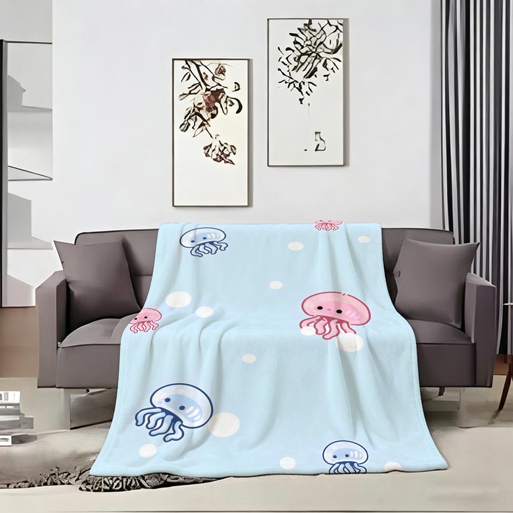 Pastel Underwater Cute Jellyfish Throw Lightweight 240G Flannel Blanket Soft Skin-Friendly For Summer Cooling