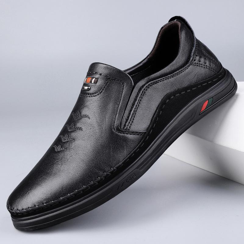 Men's Shoes 2025 Autumn New Waterproof One-pedal Casual Leather Shoes Men's Daily Non-slip Soft Sole Round Head Dad Shoes