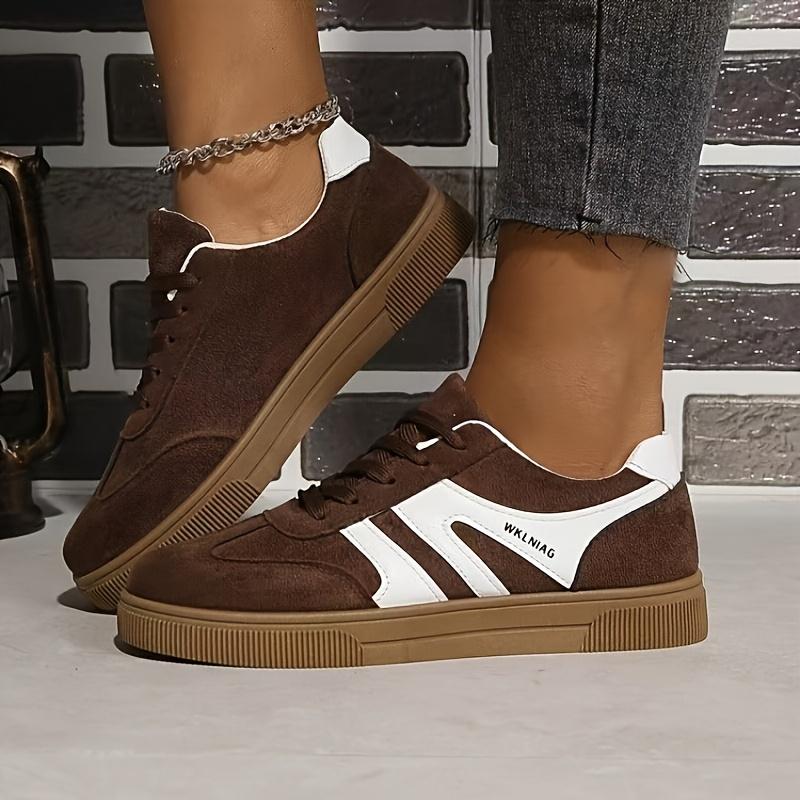 Damen Vintage Low-Top Sneaker - Schnürung Runde Spitze Bequem für Freizeit & Sportliche Outfits, Strapazierfähige Gummisohle für Outfits, Damenschuhe