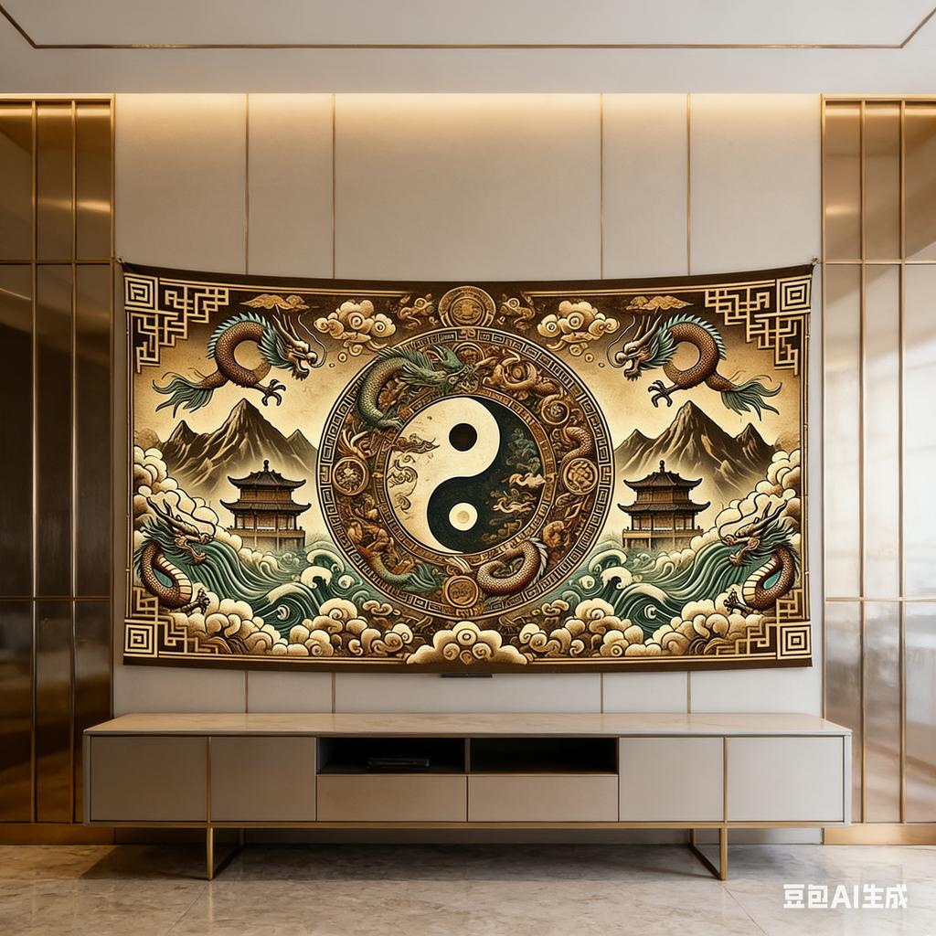Chinese Dragon Yin Yang Tapestry 2D Flat Printing Tai Chi Feng Shui Wall Hanging For Living Room Bedroom Asian Style Home Decor