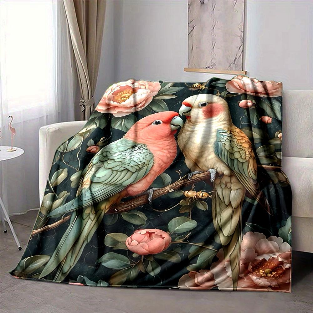 1pc Parrot Floral Lightweight Flannel Blanket, Comfortable and Warm Blanket, for Office and Camping Sofa Bed110