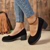 High Quality Spring and Autumn Women's Shoes Fashionable Round Toe Shallow Mouth Medium Heel Suede Slip-On Women's High Heels