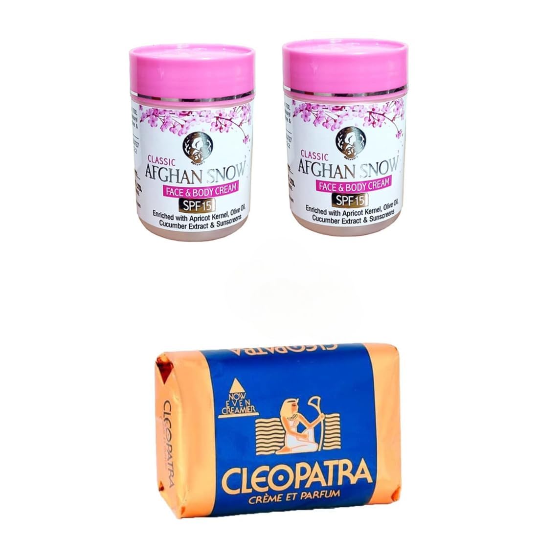 RSINC Classic Afghan Snow Cream x 2   Face & Body  All-Natural Skin  With Combo 1 X Cleopatra Beauty Soap Classic Afghan Snow With Celopatra Soap