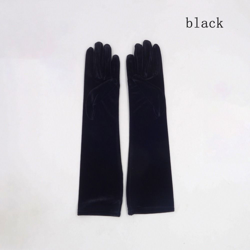 Black/White/Wine red Long Gloves Velvet Performance Mittens Retro Royal Blue Gloves  Party