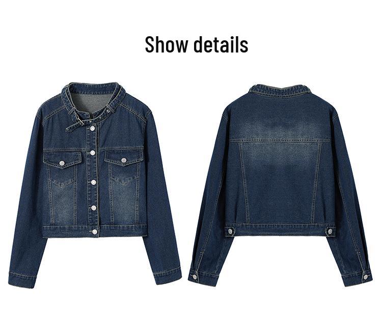 2025 Women's Blue Retro Denim Stand Collar Jacket - Spring & Autumn Casual Fashion (LU8930)