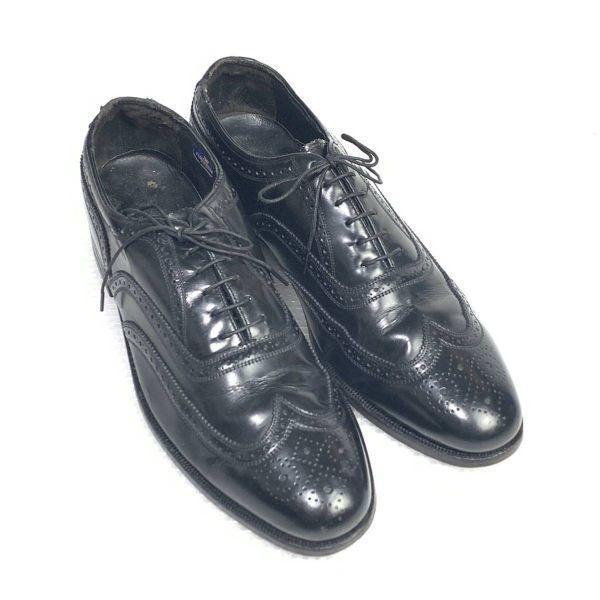 70s 1978 Vintage Florsheim Size 10B 26.5 27.5cm Full Brogue Wingtip Black