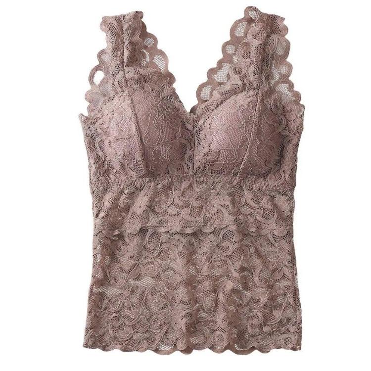 Canotta da Donna con Schiena in Pizzo Spalline Larghe Scollature Vest Top Avvolgenti sul Petto